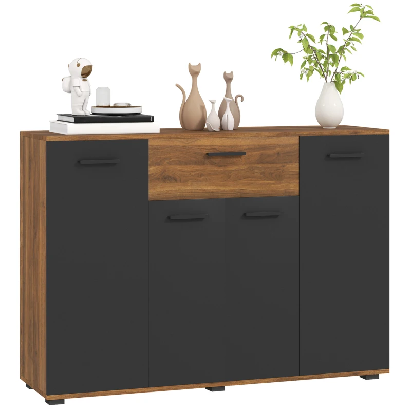 HOMCOM Buffet salon meuble de rangement avec 4 placards, tiroirs et étagères réglables, dim. 120 x 35 x 85 cm, marron et noir