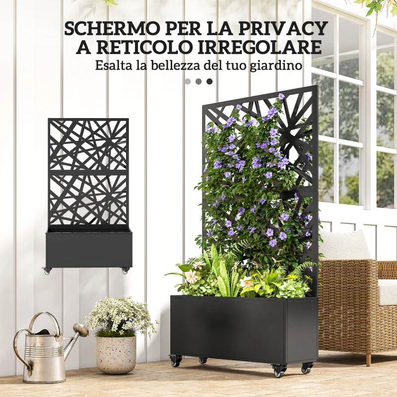 Outsunny Fioriera con Grigliato per Rampicanti a Rotelle Fori di Drenaggio, in Metallo, 90x30x160 cm, Nero