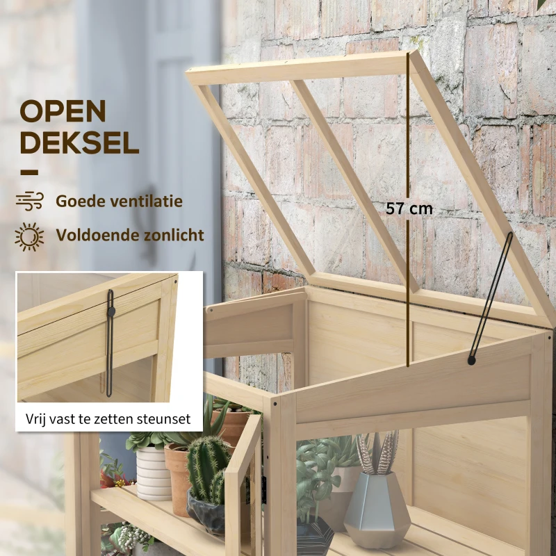 Outsunny Frühbeet Hoogbed Plantenbed, weerbestendig, 2 niveaus, vurenhout, 103 x 61 x 103 cm, Natuur(m-4)