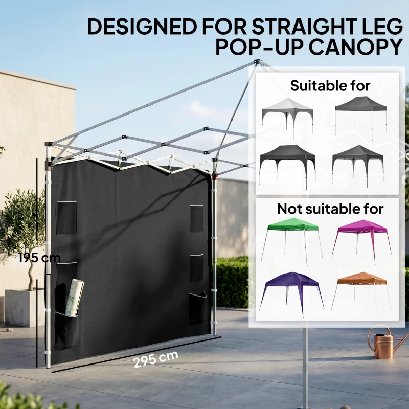 Outsunny 195 x 295cm Replacement Gazebo Sidewall - Black