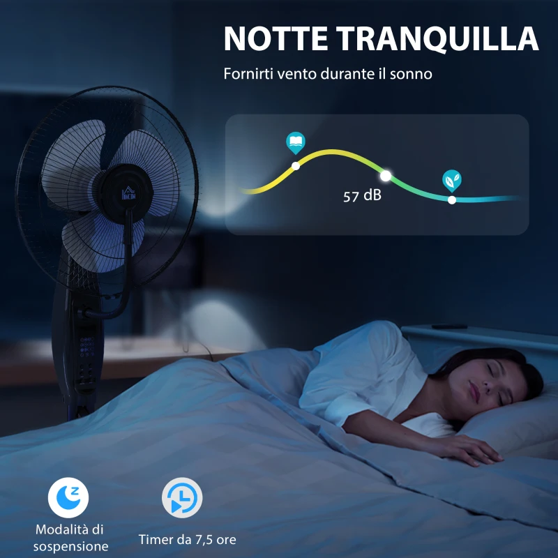 HOMCOM Ventilatore Nebulizzatore con Serbatoio 3.2L, 3 Modalità e 3 Velocità, Oscillazione 70°, Timer, Telecomando