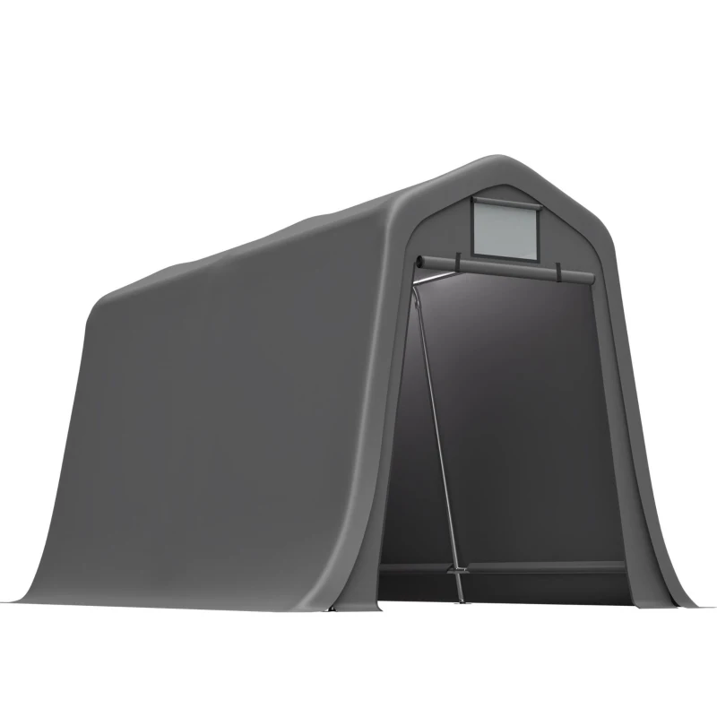 Geräteschuppen mit Spitzdach, Rolltor, 213x366x225 cm, Dunkelgrau