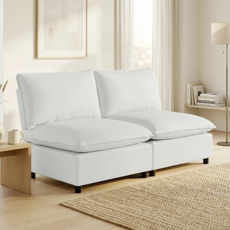 HOMCOM 2-zitsbank, 146 cm kunstleren modulaire bank met brede en diepe zit, dikke kussens, eenvoudige montage, grijs