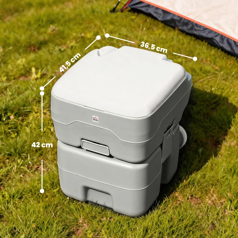HOMCOM Przenośna toaleta kempingowa, maks. obciążenie 147 kg, 20L, do kempingu, wędrówek, podróży, wędkowania, 41,5 x 36,5 x 42 cm, szara