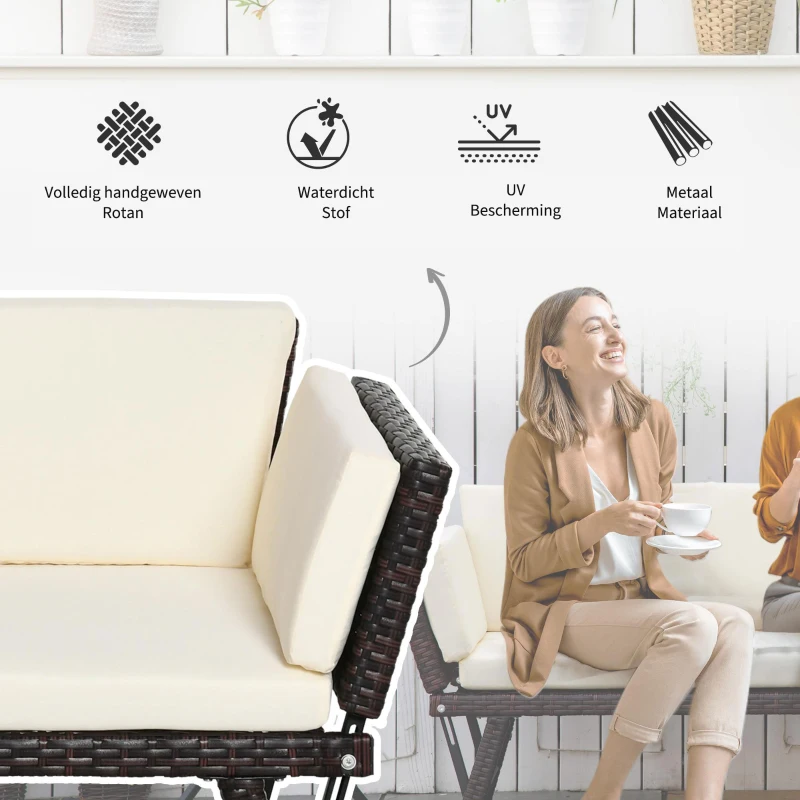Outsunny 2-zits tuinbank tuinmeubelen tuinbank tuinbank loungebank poly-rotan staal