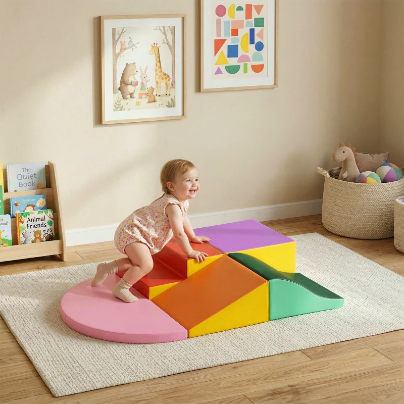 HOMCOM Conjunto de 6 Blocos de Espuma para Crianças de 18-36 Meses Brinquedo Educativo de Construção 150x100x24cm Multicor