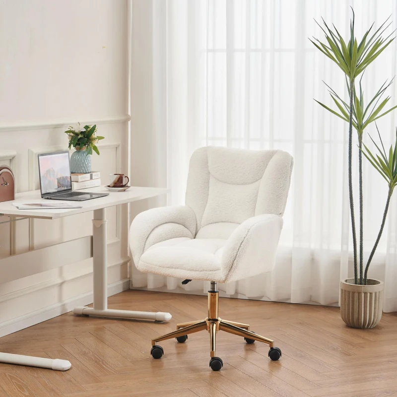 Teddy-Bürostuhl, höhenverstellbar, goldfarbene Metallbasis, 64 x 62 x 97 cm, Weiß