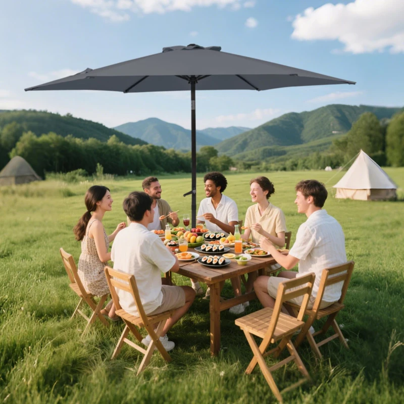 Sonnenschirm Ø 270 cm, knickbar & beidseitig neigbar, 270x270x234 cm, Dunkelgrau