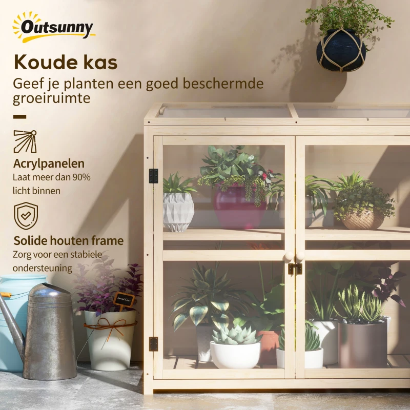 Outsunny Frühbeet Hoogbed Plantenbed, weerbestendig, 2 niveaus, vurenhout, 103 x 61 x 103 cm, Natuur(m-6)