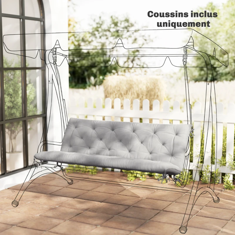 Outsunny Coussin matelas assise dossier pour banc de jardin balancelle canapé 3 places grand confort 150 x 98 x 8 cm gris clair