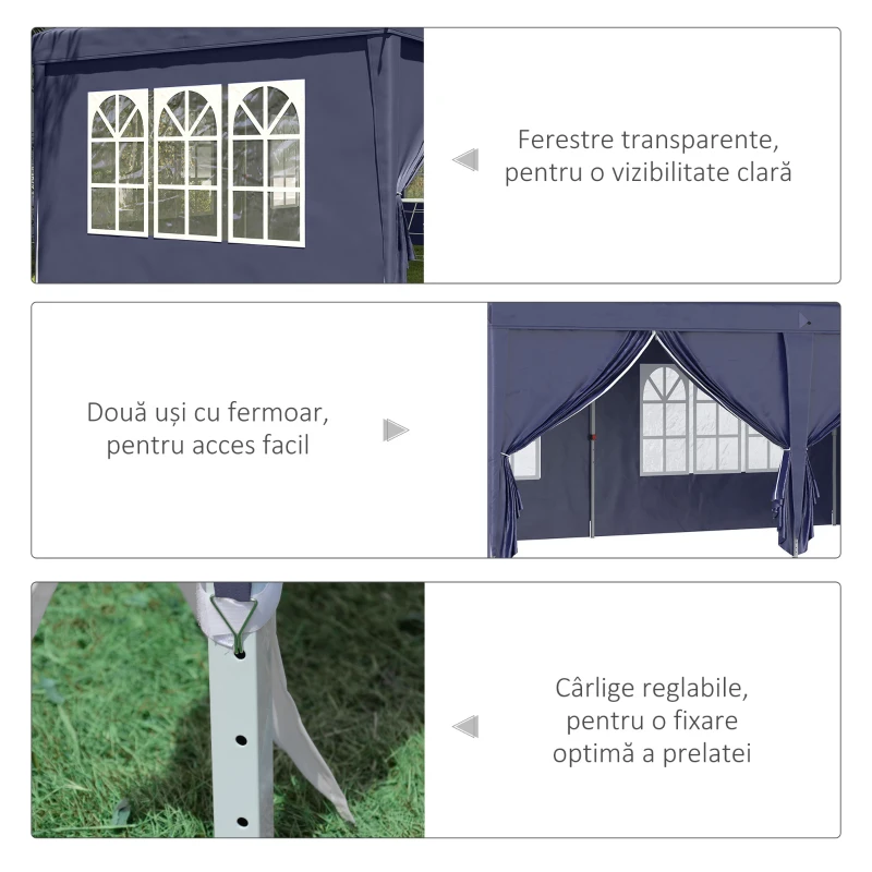 Outsunny Foisor de gradina pliabil pentru exterior cu 6 panouri laterale, 585x295cm albastru