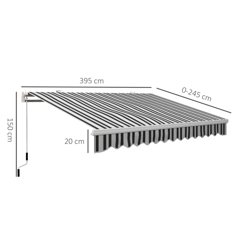 Outsunny Toldo Manual Retráctil 395x245 cm Ángulo Ajustable Brazo Articulado Anti-UV e Impermeable Montaje a Pared Azul y Blanco