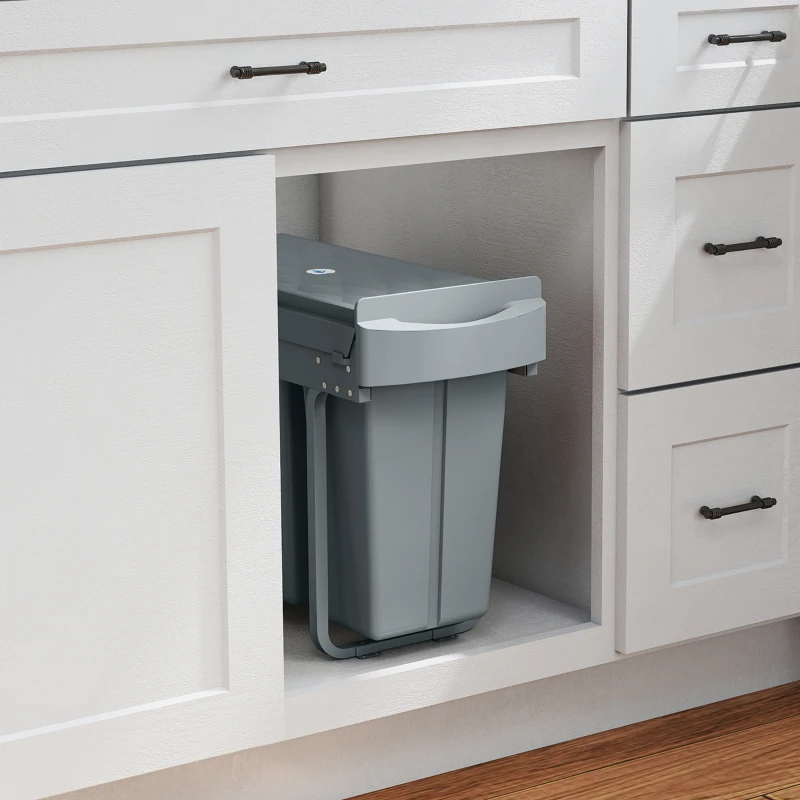 HOMCOM Poubelle cuisine coulissante 30L avec 2 compartiments, poubelle sous évier avec couvercle givré, 52x26x40,8cm, gris