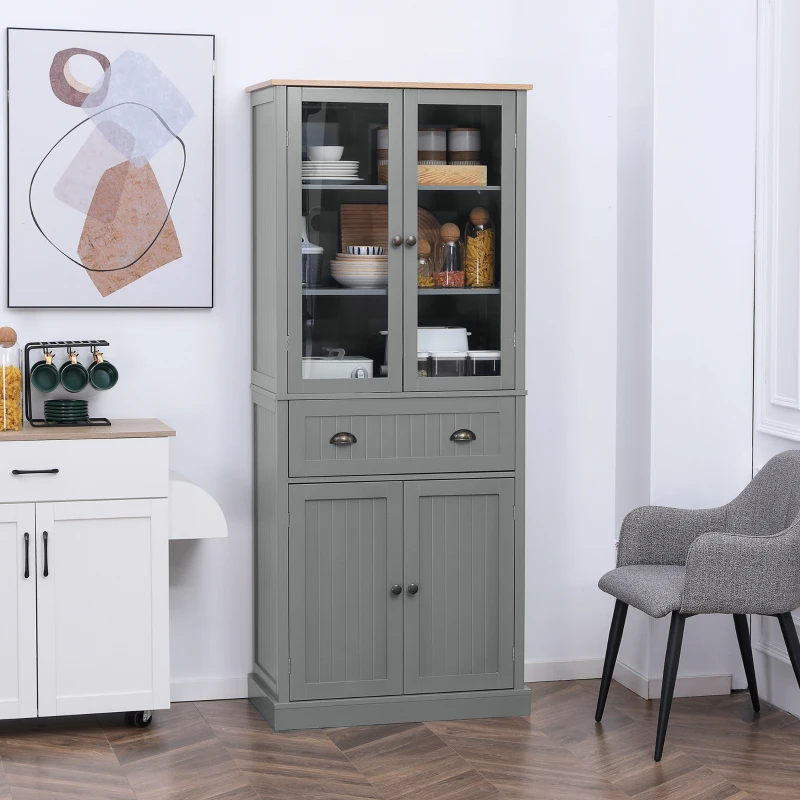HOMCOM 180cm Tall Kitchen Pantry Cupboard, Freestanding Storage Cabinet with 5 Tier, Adjustable Shelves,  Drawer, Grey