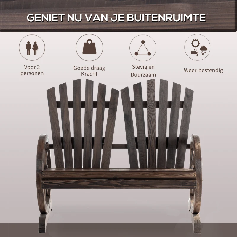 Outsunny Tuinbank van Hout Met Armleuningen Massief Hout 108 Cm voor Tuin Donkerbruin