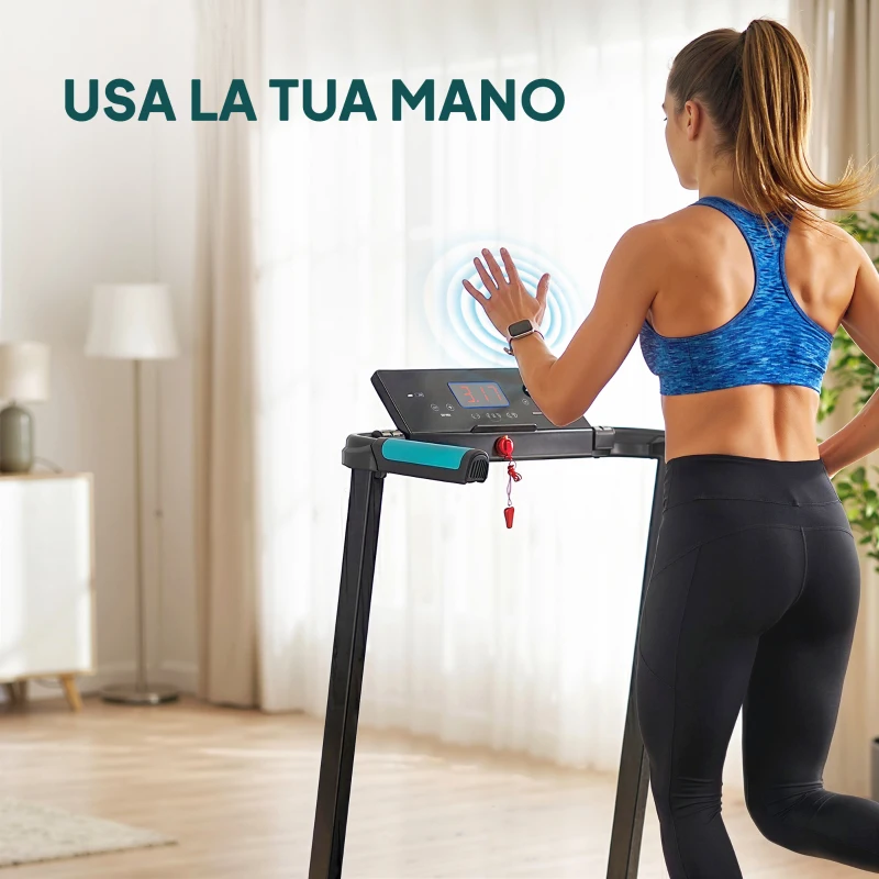 SPORTNOW Tapis Roulant Pieghevole 1-10 km/h con Controllo Gestuale e Inclinazione, Azzurro