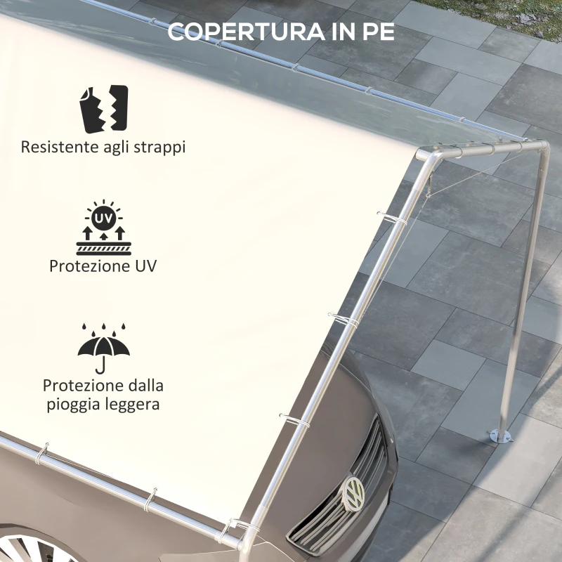 Outsunny Copertura di Ricambio 6x3 m in PE Bianco Anti-UV per Carport Auto con Corde Elastiche