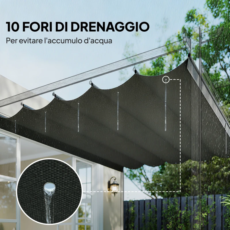 Outsunny Tettuccio di Ricambio per Gazebo 4x3 m con 10 Fori di Drenaggio, Grigio Chiaro