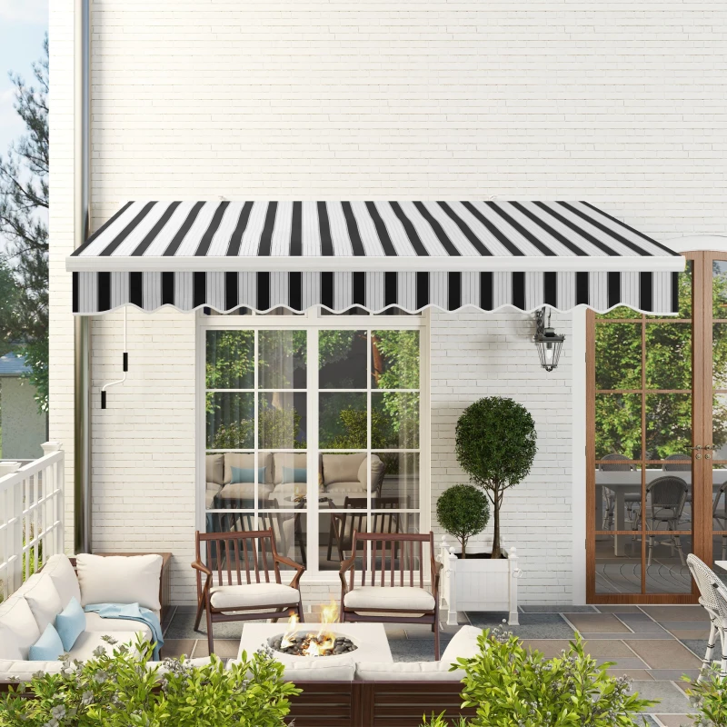 Outsunny Toldo Manual Retráctil 395x245 cm Ángulo Ajustable Brazo Articulado Anti-UV e Impermeable Montaje a Pared Azul y Blanco