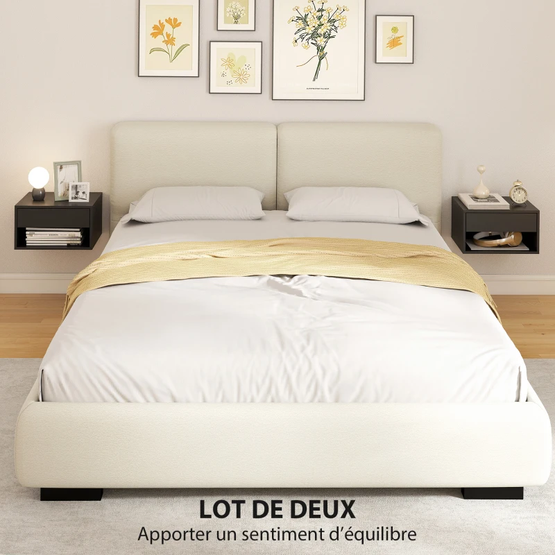 HOMCOM Lot de 2 tables de chevet murales, tables de nuit, tiroir, compartiment ouvert, plateau, 37 x 32 x 21 cm, noir