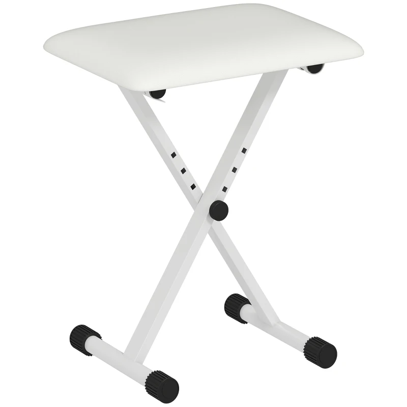 HOMCOM Tabouret piano pliable, banc piano réglable en hauteur, siège rembourré en PU, 39 x 29 x 37-47 cm, blanc