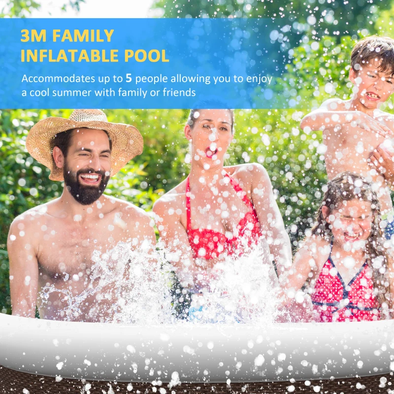 Outsunny Basen nadmuchiwany, dla 5 osób, szybki montaż, wytrzymały materiał, brązowy, Ø300 x 76W cm