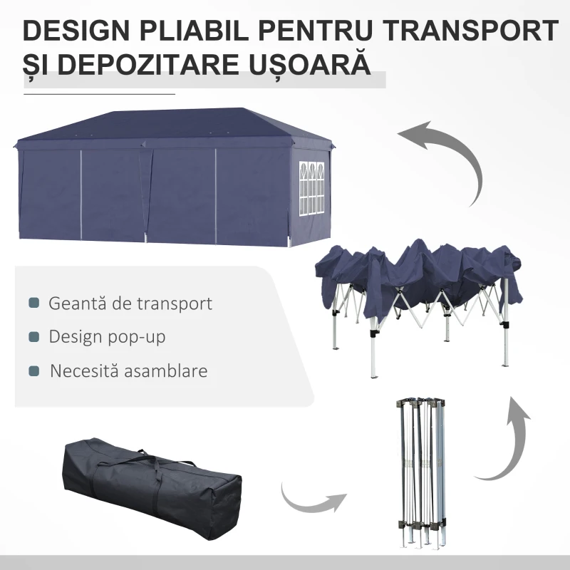 Outsunny Foisor de gradina pliabil pentru exterior cu 6 panouri laterale, 585x295cm albastru