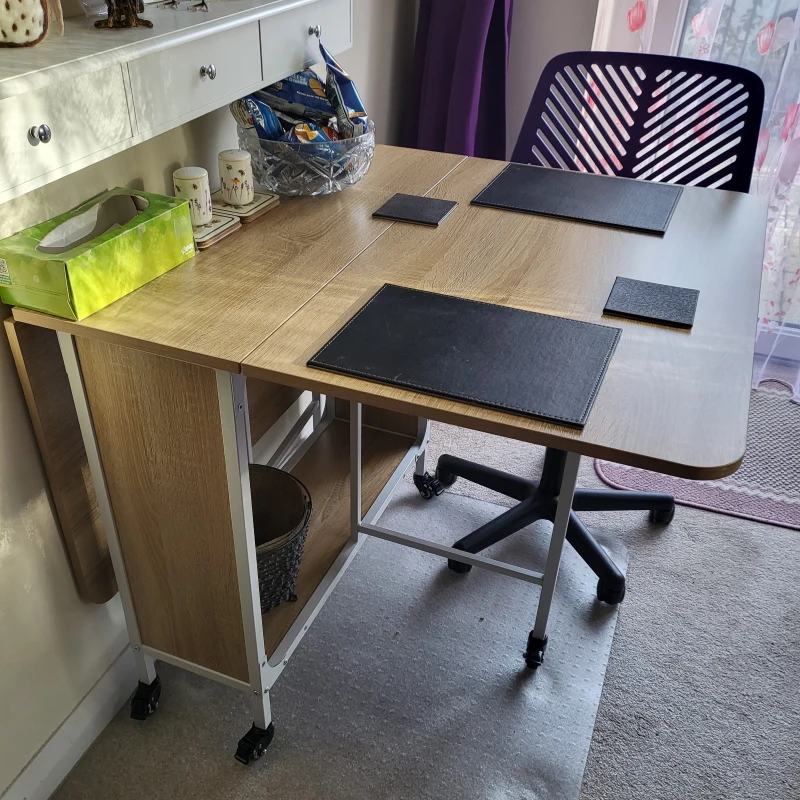 HOMCOM Six-Person Drop Leaf Dining Table - Natural/White