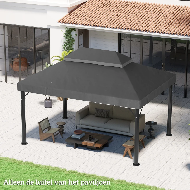 Outsunny Paviljoen vervangingsdak, 3 x 4 m, vervangingshoes met waterafvoeropeningen, Polyester, Zonbescherming, UPF30+, Donkergrijs
