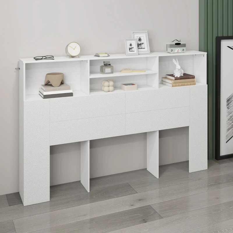 HOMCOM Tête de lit sur pied avec rangements, accessoire de lit 4 compartiments ouverts, 160 x 20,2 x 108,2 cm, blanc