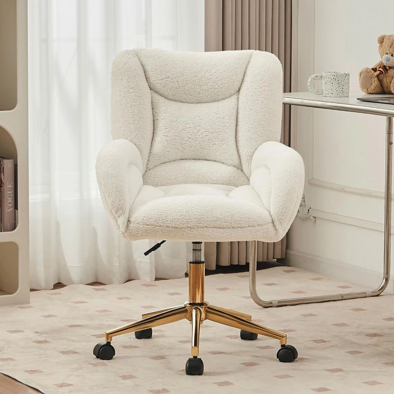 Teddy-Bürostuhl, höhenverstellbar, goldfarbene Metallbasis, 64 x 62 x 97 cm, Weiß