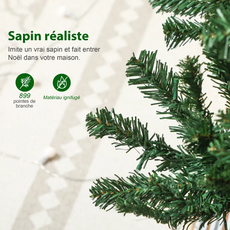 HOMCOM Sapin de Noël artificiel 180 cm, arbre de Noël, lumières LED synchronisées colorées et télécommande, 899 pointes, vert