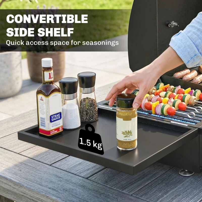 Outsunny Grill gazowy 7,5 kW przenośny stołowy grill z 3 palnikami, boczną półką, płytą grillową, tacką na tłuszcz