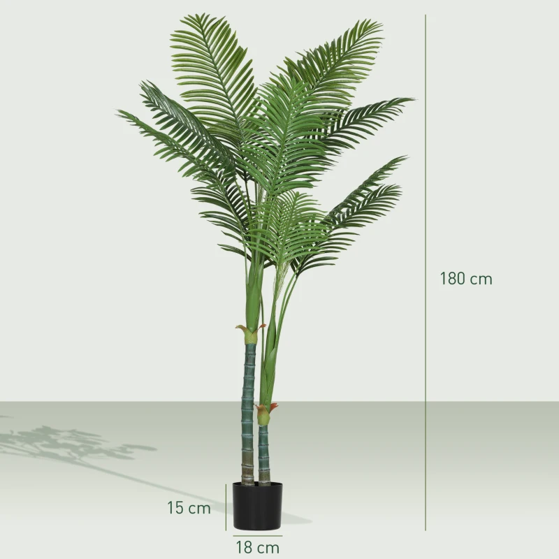 HOMCOM Plante artificielle intérieure 180 cm, palmier Areca arbre artificiel avec pot en plastique et flocage, vert