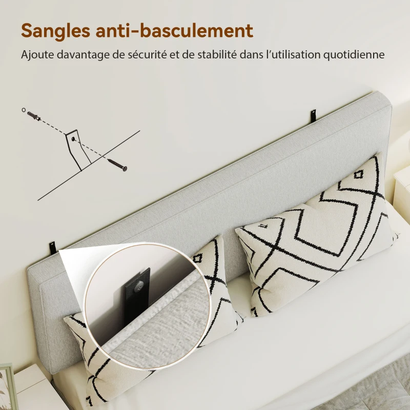 HOMCOM Tête de lit murale en lin, 140 x 60 cm, tête de lit suspendue rembourrée pour chambre à coucher, crème