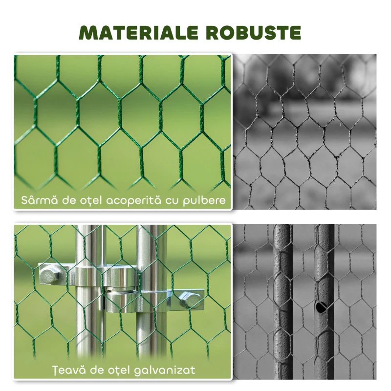PawHut Coteț pentru găini de exterior cu acoperiș și încuietori, din oțel zincat, 4x3x2 m, argintiu