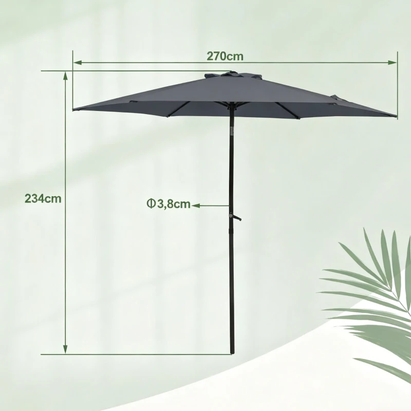 Sonnenschirm Ø 270 cm, knickbar & beidseitig neigbar, 270x270x234 cm, Dunkelgrau
