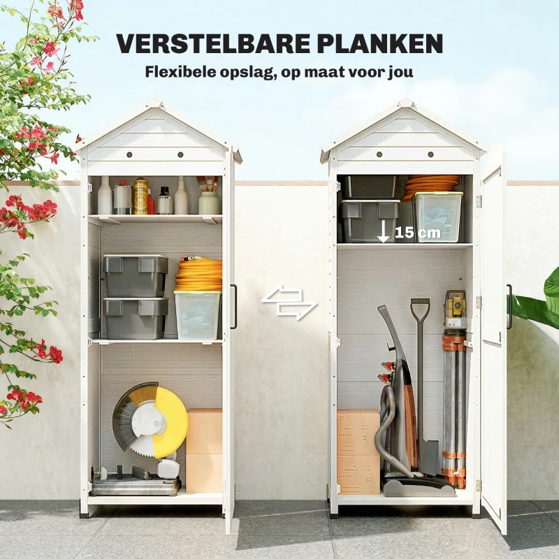 Outsunny Tuinkast Hout Extra Hoge Tuinschuur met Verstelbare Planken Magnetische Deur Gegalvaniseerd Dak Ventilatie