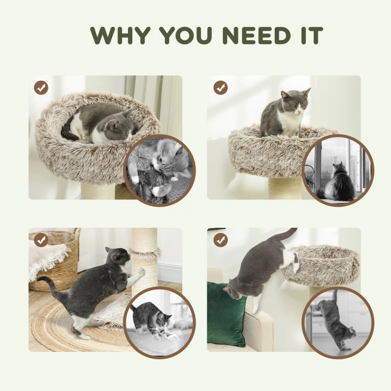 PawHut Cat Tree, 87cm Cat Tower with Thick Scratching Post, Plush Cat Bed, Cat Tree Tower for Indoor Large Cats and Kittens, Brown