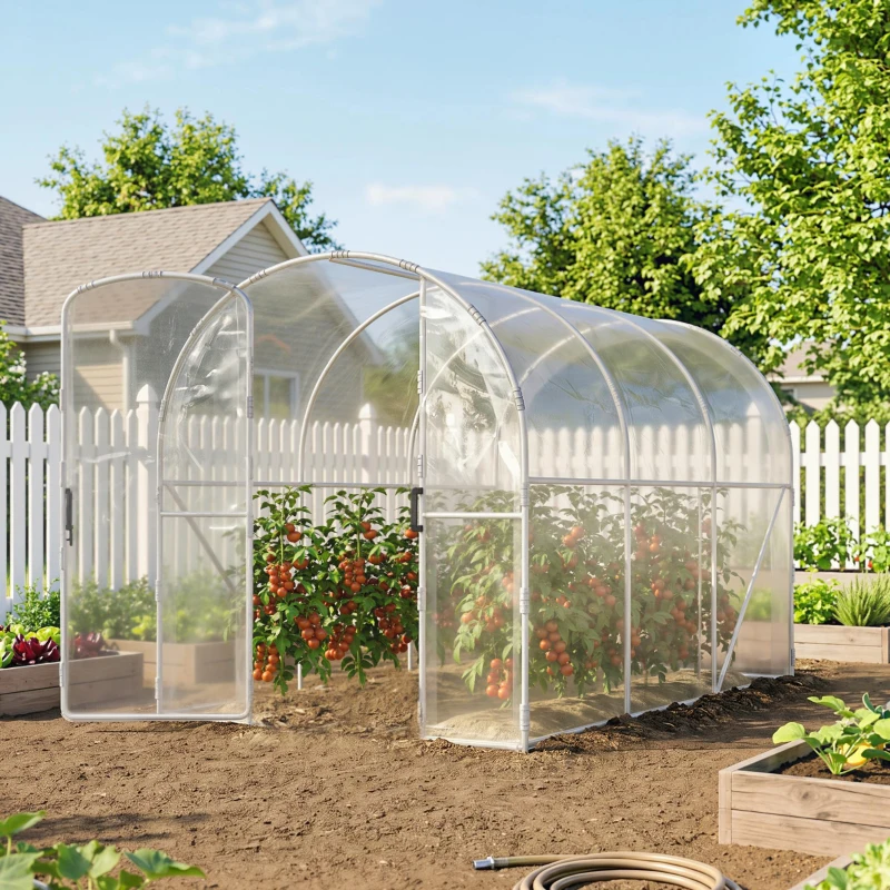 Outsunny Polytunnel Greenhouse Walk-in Grow House with PE Cover, Door and Galvanised Steel Frame, 3 x 2 x 2m, Clear