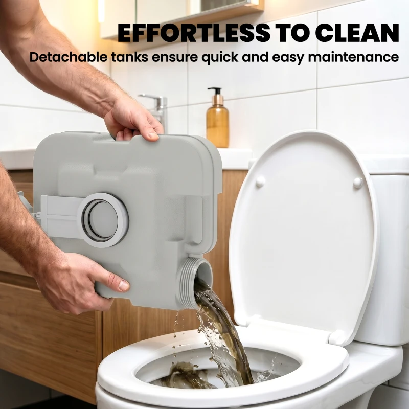 HOMCOM 10L Portable Travel Toilet Outdoor Camping Picnic with 2 Detachable Tanks & Push-button Operation, Grey