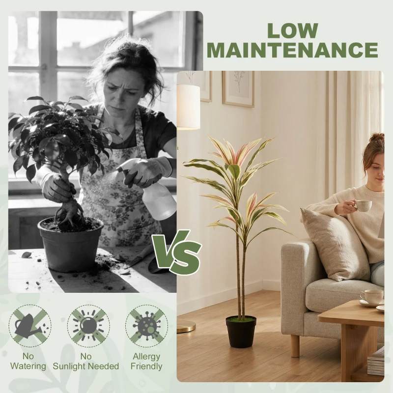 HOMCOM 90 cm Artificial Cordyline Tree in Moss Effect Pot, Realistic PEVA Faux Plant, Yellow