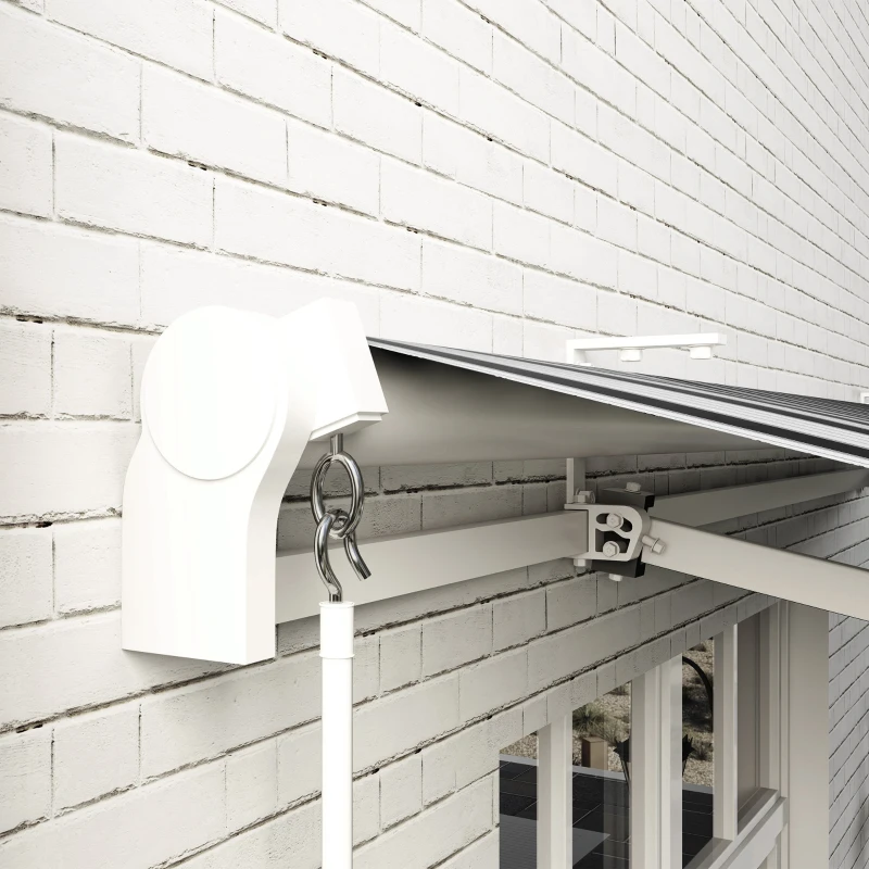 Outsunny Toldo Manual Retráctil 395x245 cm Ángulo Ajustable Brazo Articulado Anti-UV e Impermeable Montaje a Pared Azul y Blanco