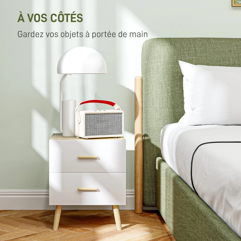 HOMCOM Table de chevet, table de nuit avec 2 tiroirs, style moderne, pour chambre à coucher, salon, 40 x 40 x 50 cm, chêne