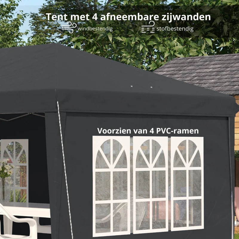 Outsunny Paviljoen ca. 3x6 m waterdicht pop-up opvouwbaar met 4 zijwanden, ramen, UV-bescherming, draagtas, Zwart