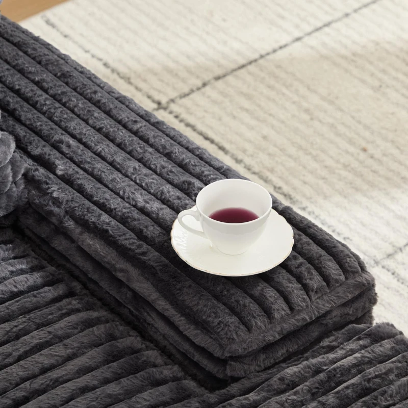 Luxus Cord Sofa mit 4 Kissen, multifunktionales Schlafsofa, keine Montage, 175 x 137 x 63 cm, Grau