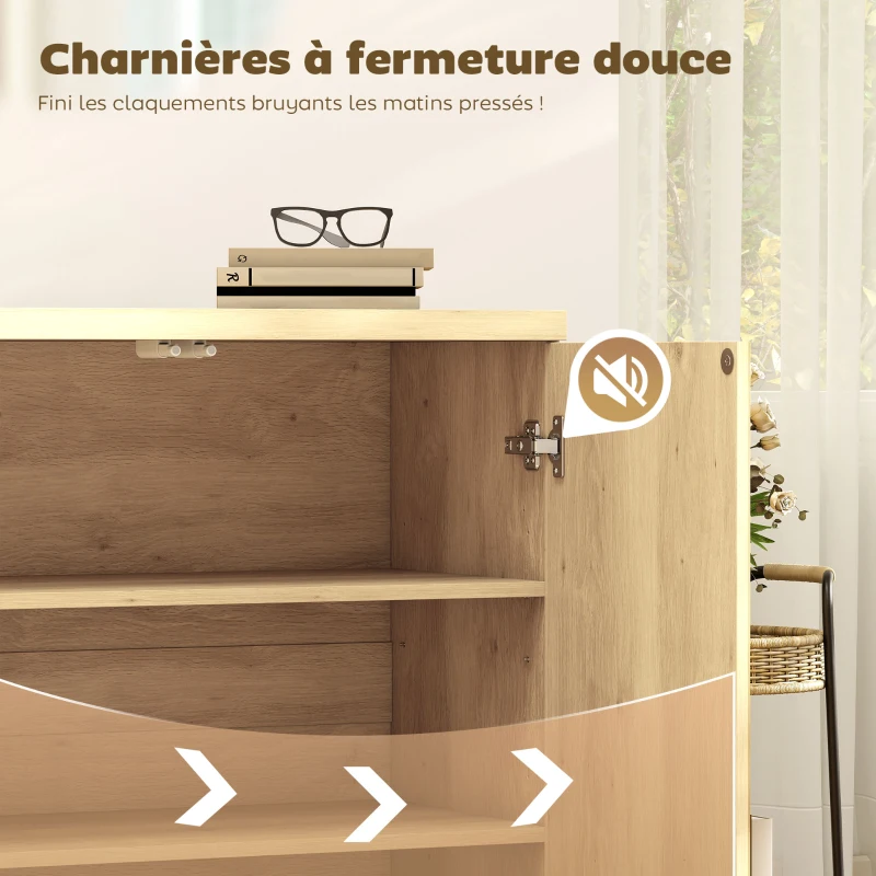HOMCOM Buffet Salon, Meuble de Rangement Moderne avec Portes à Fermeture Douce et Étagères Ajustables, 78 x 39 x 79 cm, Chêne