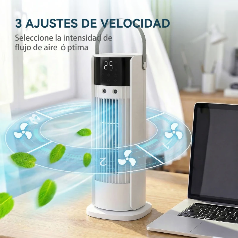 HOMCOM Ventilador de Escritorio con Niebla Luz RGB3 Velocidades Oscilación de 90° Temporizador de 10H Control Remoto Blanco