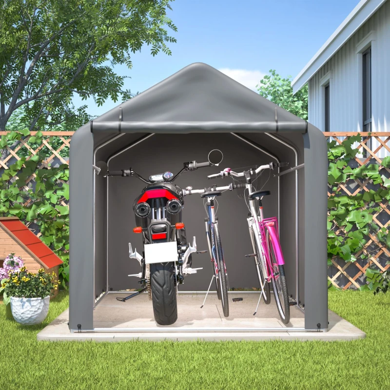 Fahrradgarage mit wasserdichter PE-Plane, Werkzeugschuppen, 160x220x165 cm, Grau