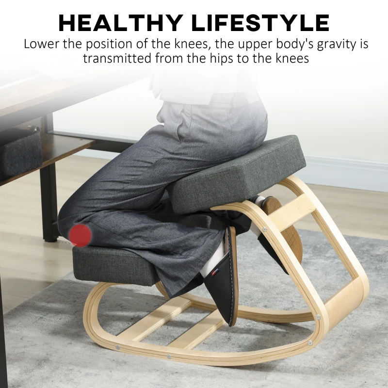 Vinsetto Klęcznik, ergonomiczne krzesło, zdrowa postawa siedzenia, drewno brzozowe, obciążenie do 120 kg, ciemnoszary